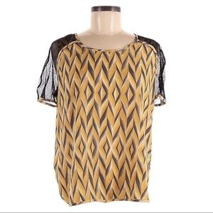 🌺 Harlowe & Graham Boho Yellow Herringbone Sheer Sleeve Drape Blouse Size M